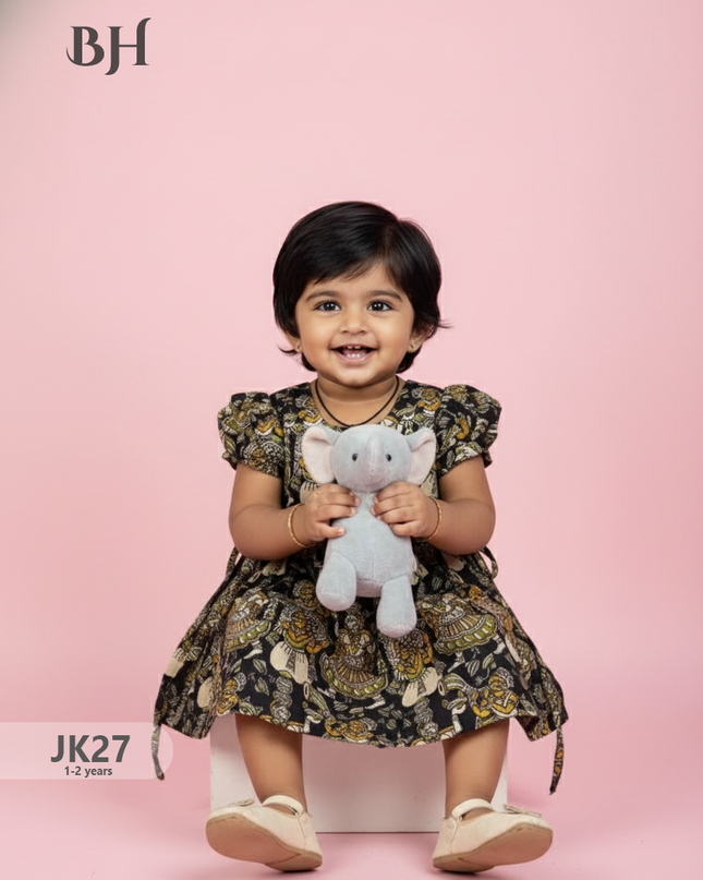Black Cotton Printed Baby Frocks – Latest Kids Wear Collection | Bhavana Handlooms