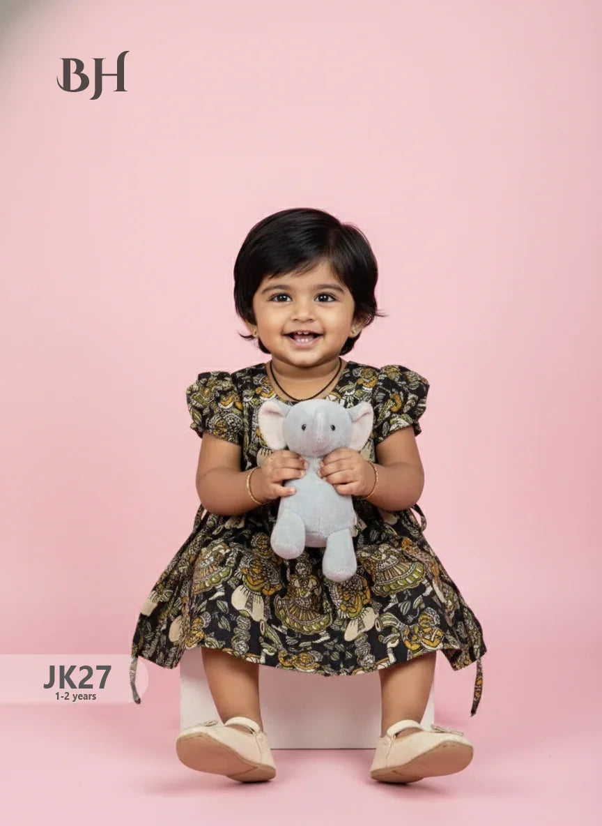 Black Cotton Printed Baby Frocks – Latest Kids Wear Collection | Bhavana Handlooms