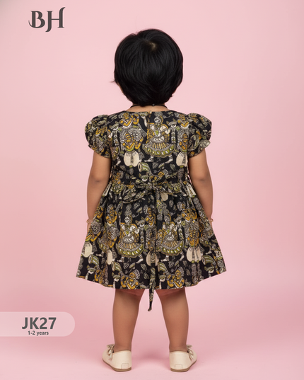 Black Cotton Printed Baby Frocks – Latest Kids Wear Collection | Bhavana Handlooms