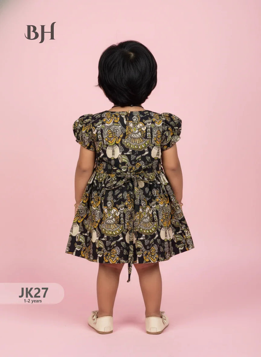 Black Cotton Printed Baby Frocks – Latest Kids Wear Collection | Bhavana Handlooms