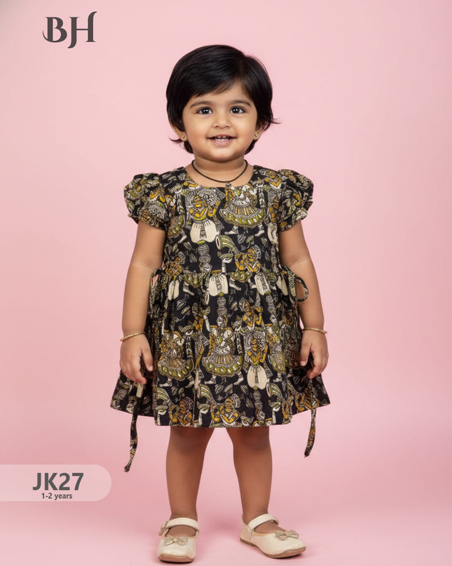 Black Cotton Printed Baby Frocks – Latest Kids Wear Collection | Bhavana Handlooms