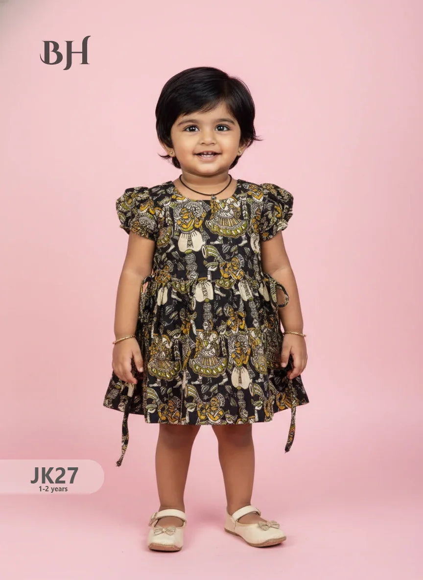 Black Cotton Printed Baby Frocks – Latest Kids Wear Collection | Bhavana Handlooms