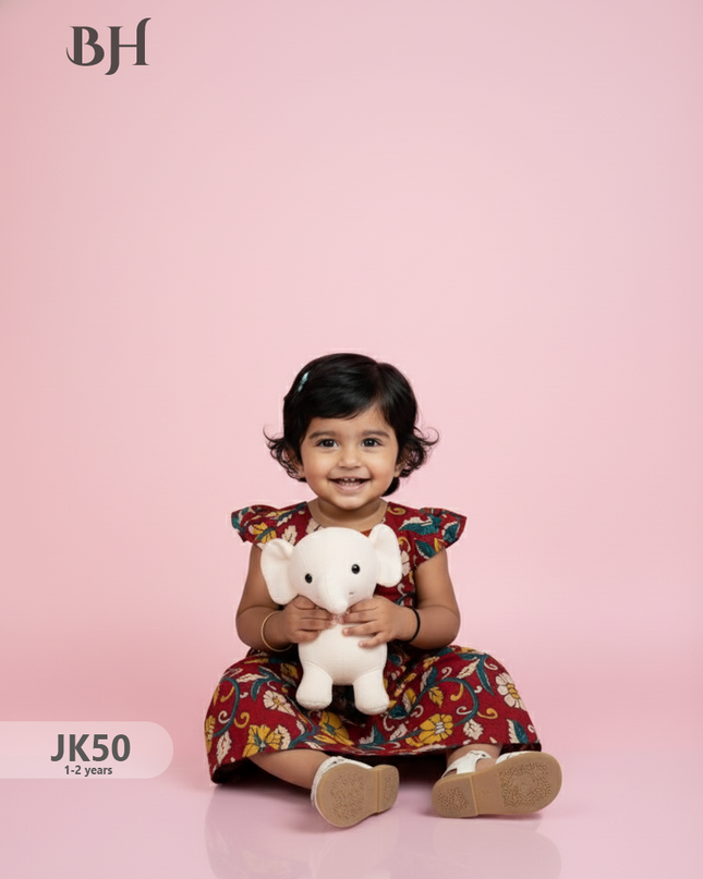 Red Cotton Printed Baby Frocks – Latest Kids Wear Collection | Bhavana Handlooms