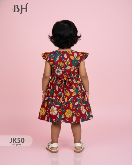 Red Cotton Printed Baby Frocks – Latest Kids Wear Collection | Bhavana Handlooms