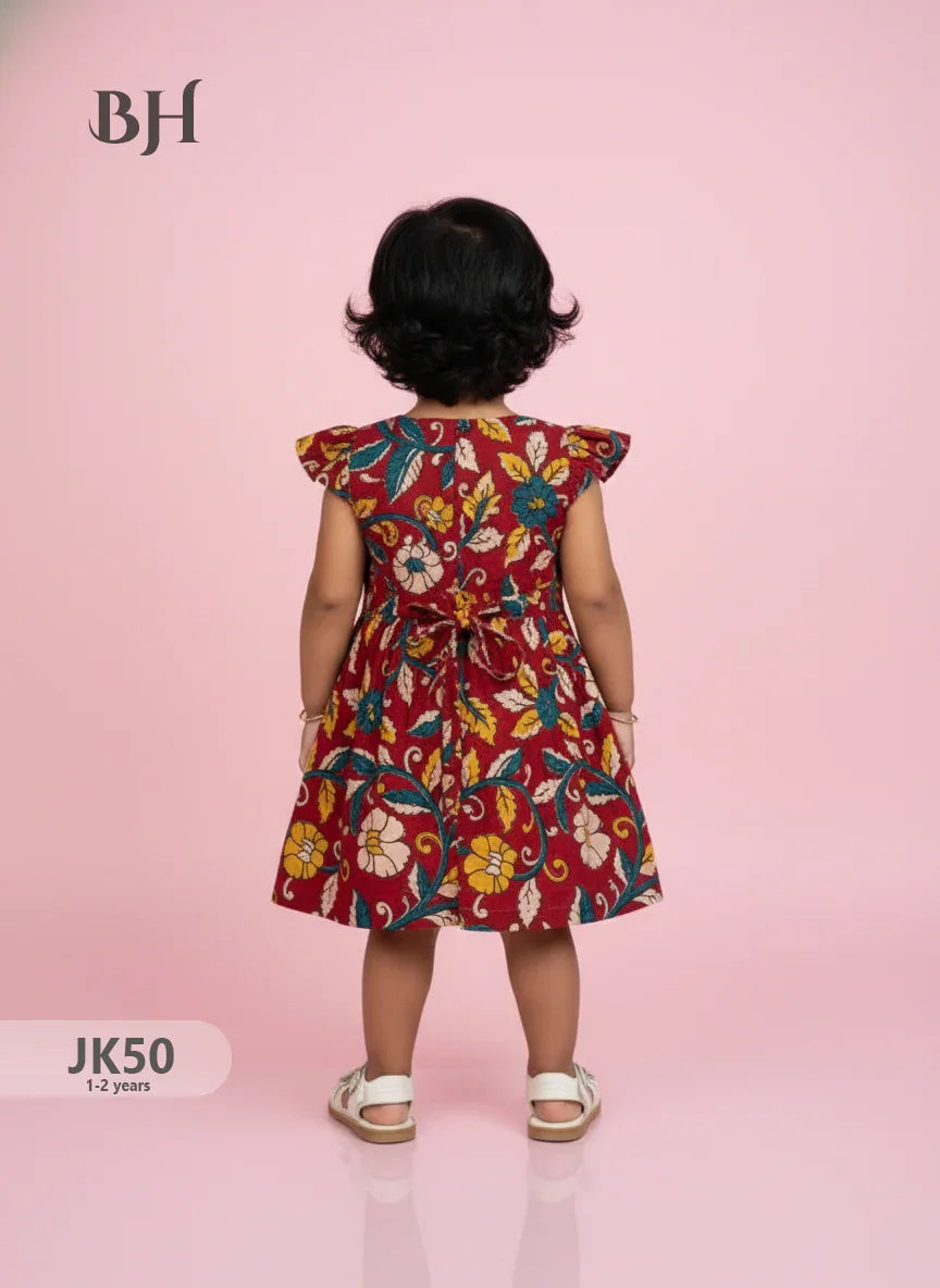 Red Cotton Printed Baby Frocks – Latest Kids Wear Collection | Bhavana Handlooms