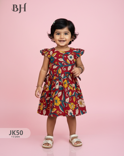 Red Cotton Printed Baby Frocks – Latest Kids Wear Collection | Bhavana Handlooms