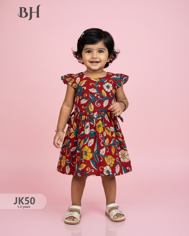 Red Cotton Printed Baby Frocks – Latest Kids Wear Collection | Bhavana Handlooms