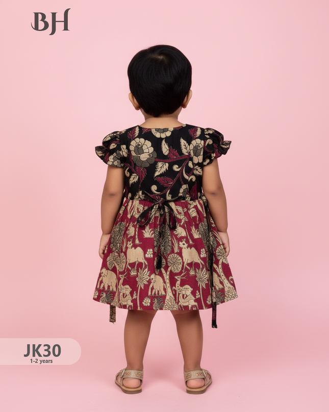 Black and Red Cotton Printed Baby Frocks – Latest Kids Wear Collection | Bhavana Handlooms