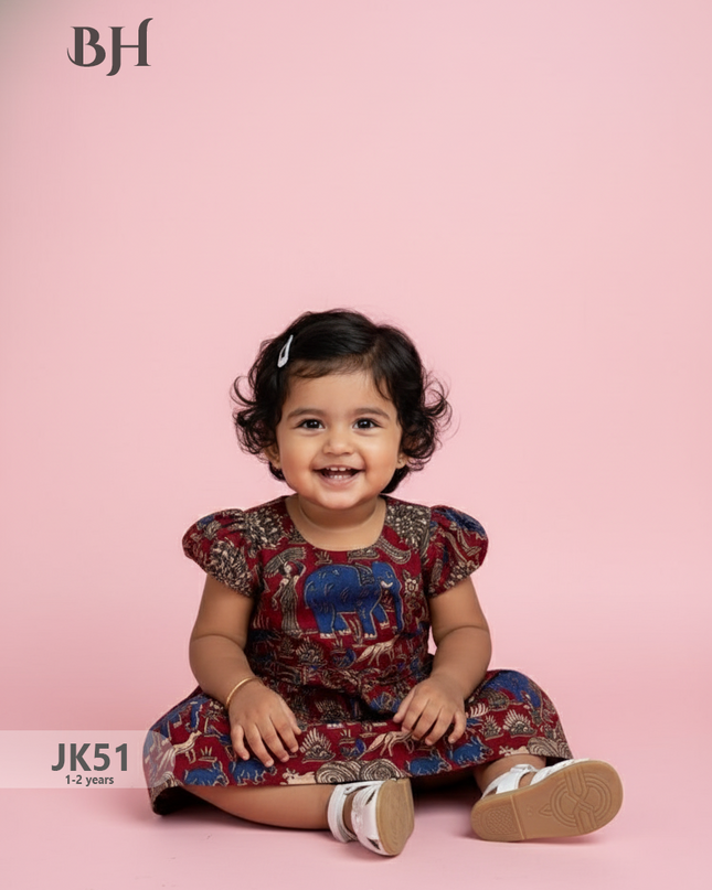 Red Cotton Printed Baby Frocks – Latest Kids Wear Collection | Bhavana Handlooms