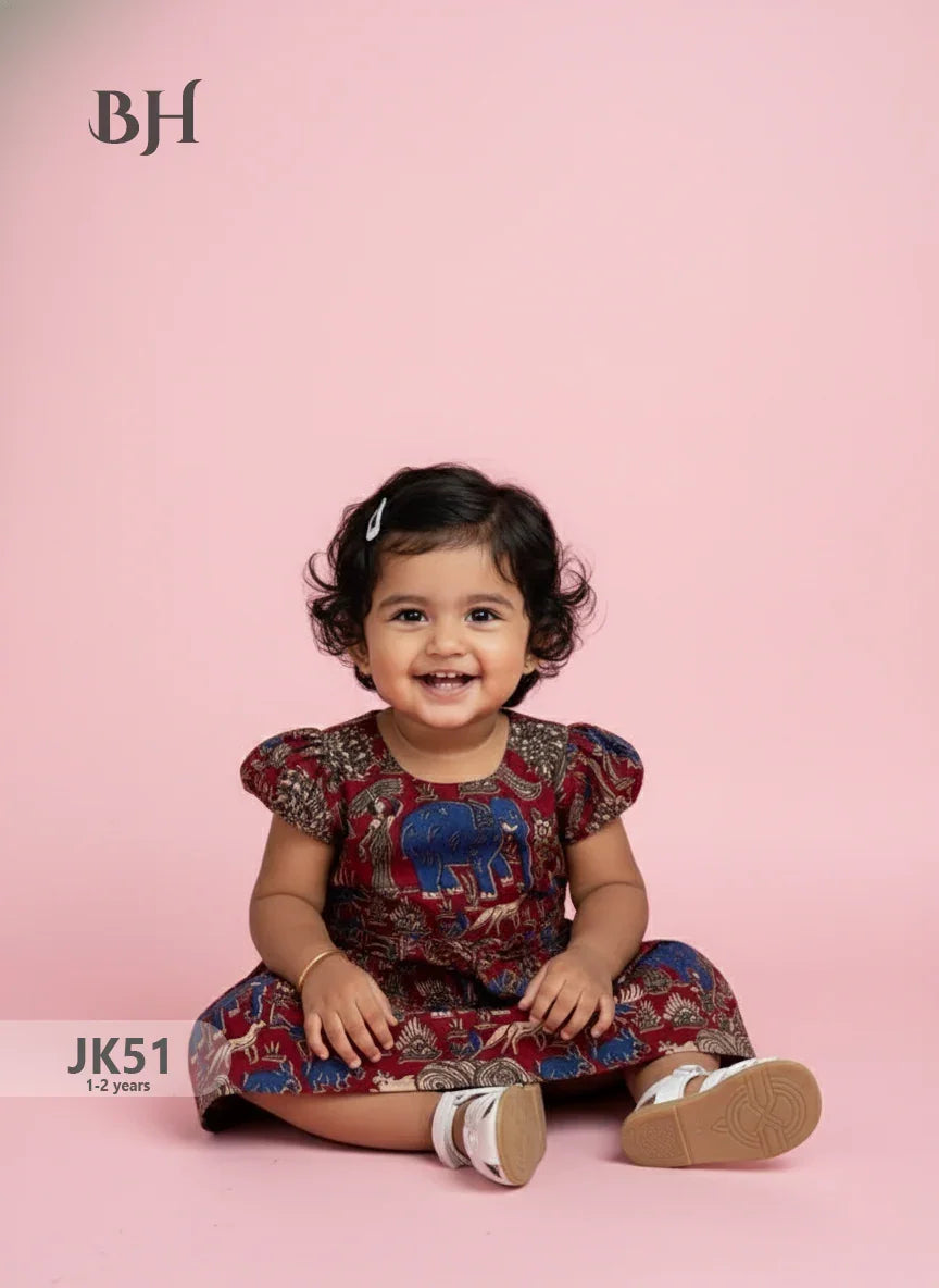 Red Cotton Printed Baby Frocks – Latest Kids Wear Collection | Bhavana Handlooms