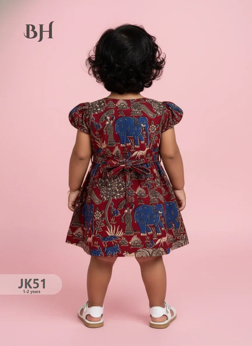 Red Cotton Printed Baby Frocks – Latest Kids Wear Collection | Bhavana Handlooms