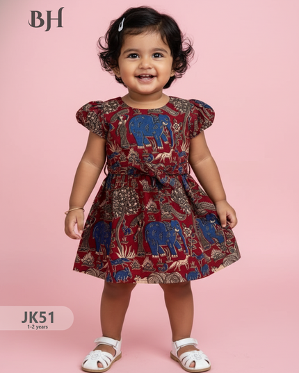 Red Cotton Printed Baby Frocks – Latest Kids Wear Collection | Bhavana Handlooms