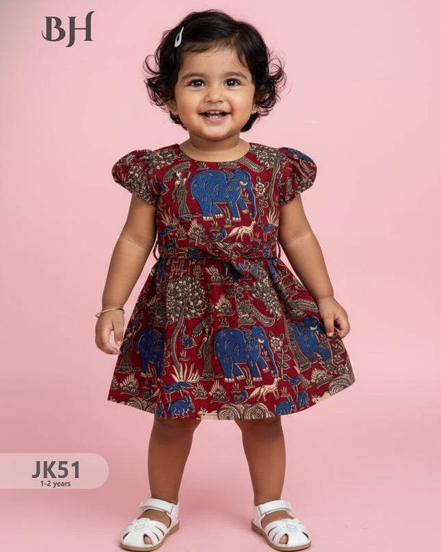 Red Cotton Printed Baby Frocks – Latest Kids Wear Collection | Bhavana Handlooms