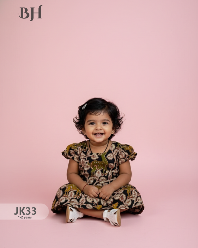 Black Cotton Printed Baby Frocks – Latest Kids Wear Collection | Bhavana Handlooms