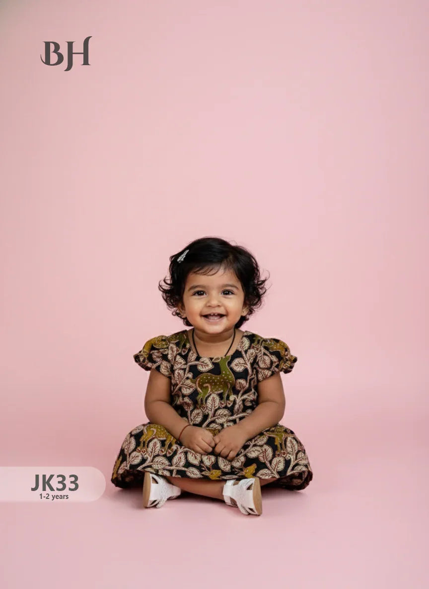 Black Cotton Printed Baby Frocks – Latest Kids Wear Collection | Bhavana Handlooms