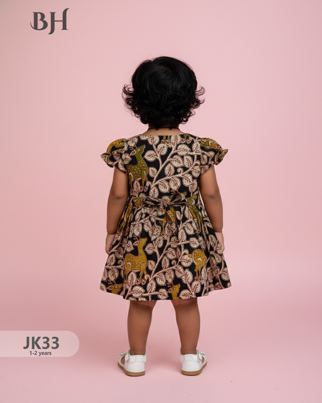 Black Cotton Printed Baby Frocks – Latest Kids Wear Collection | Bhavana Handlooms