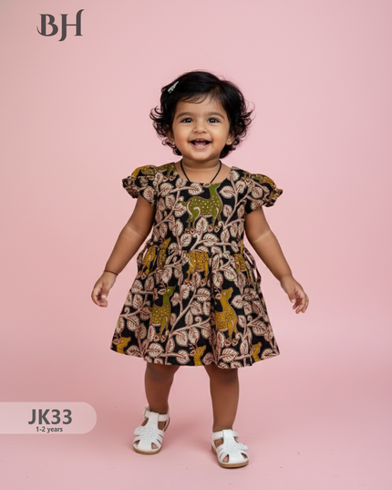 Black Cotton Printed Baby Frocks – Latest Kids Wear Collection | Bhavana Handlooms