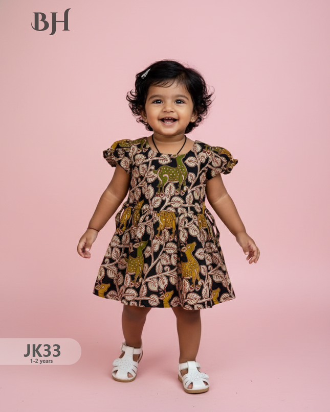 Black Cotton Printed Baby Frocks – Latest Kids Wear Collection | Bhavana Handlooms