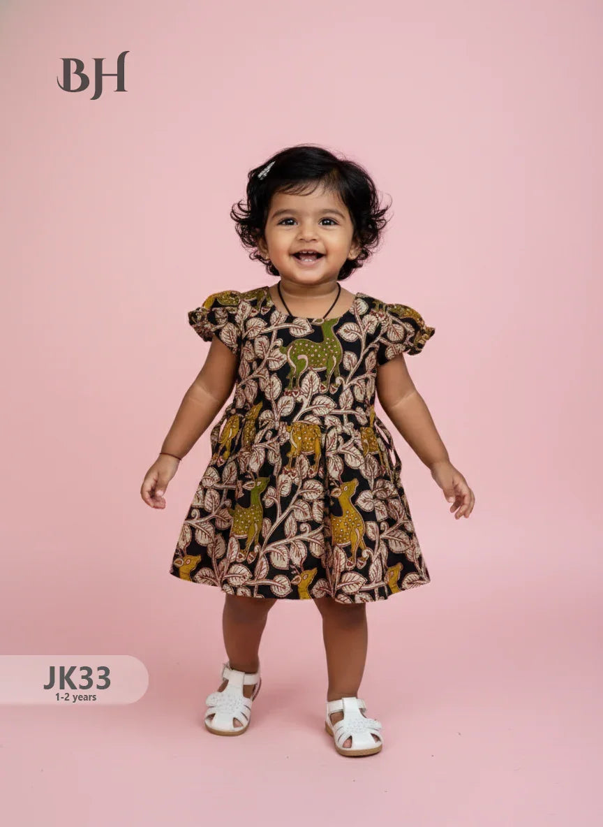 Black Cotton Printed Baby Frocks – Latest Kids Wear Collection | Bhavana Handlooms