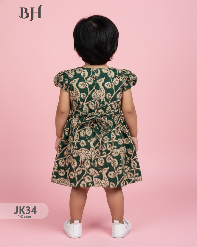 Green Cotton Printed Baby Frocks – Latest Kids Wear Collection | Bhavana Handlooms