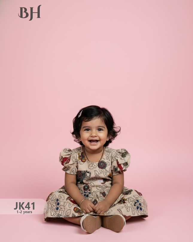 Half White Cotton Printed Baby Frocks – Latest Kids Wear Collection | Bhavana Handlooms