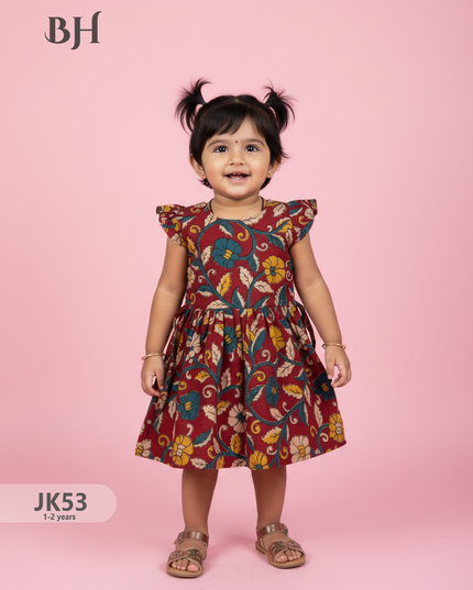 Red Cotton Printed Baby Frocks – Latest Kids Wear Collection | Bhavana Handlooms