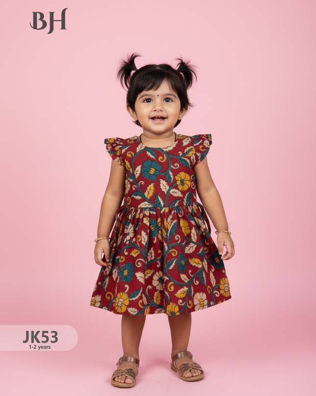 Red Cotton Printed Baby Frocks – Latest Kids Wear Collection | Bhavana Handlooms