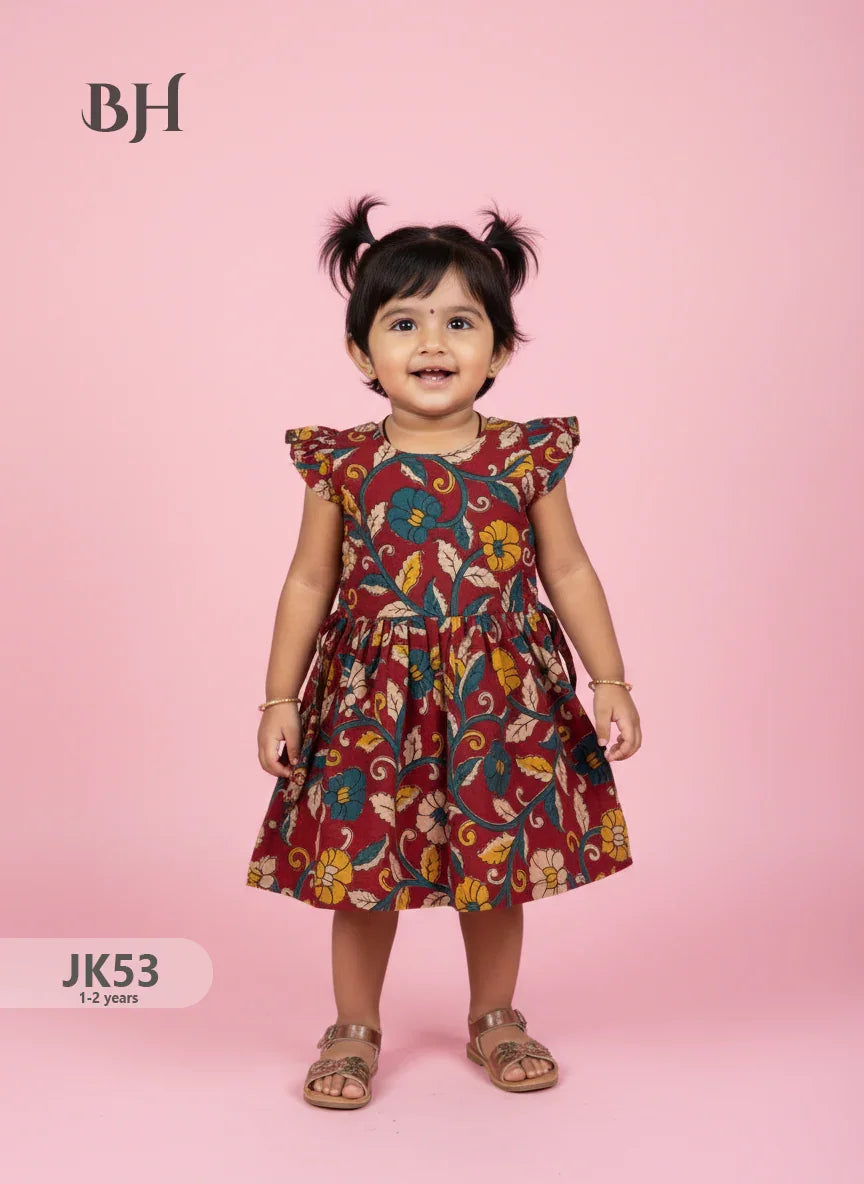 Red Cotton Printed Baby Frocks – Latest Kids Wear Collection | Bhavana Handlooms