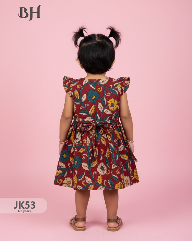 Red Cotton Printed Baby Frocks – Latest Kids Wear Collection | Bhavana Handlooms