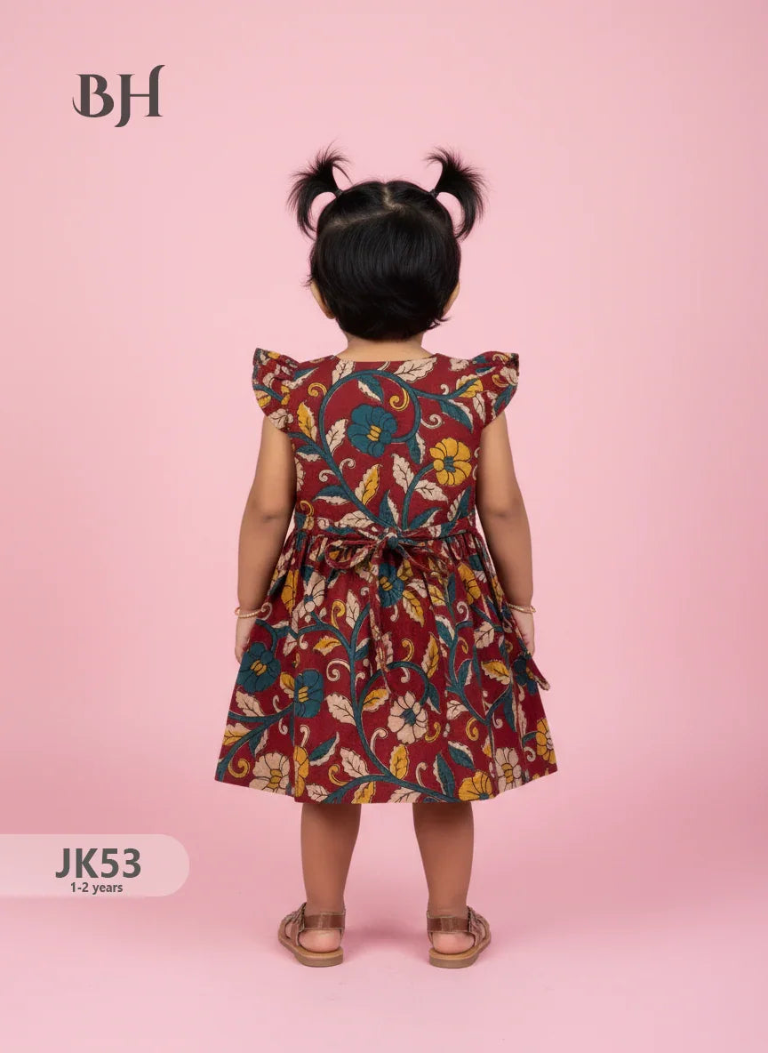 Red Cotton Printed Baby Frocks – Latest Kids Wear Collection | Bhavana Handlooms