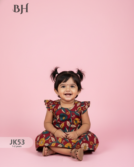 Red Cotton Printed Baby Frocks – Latest Kids Wear Collection | Bhavana Handlooms