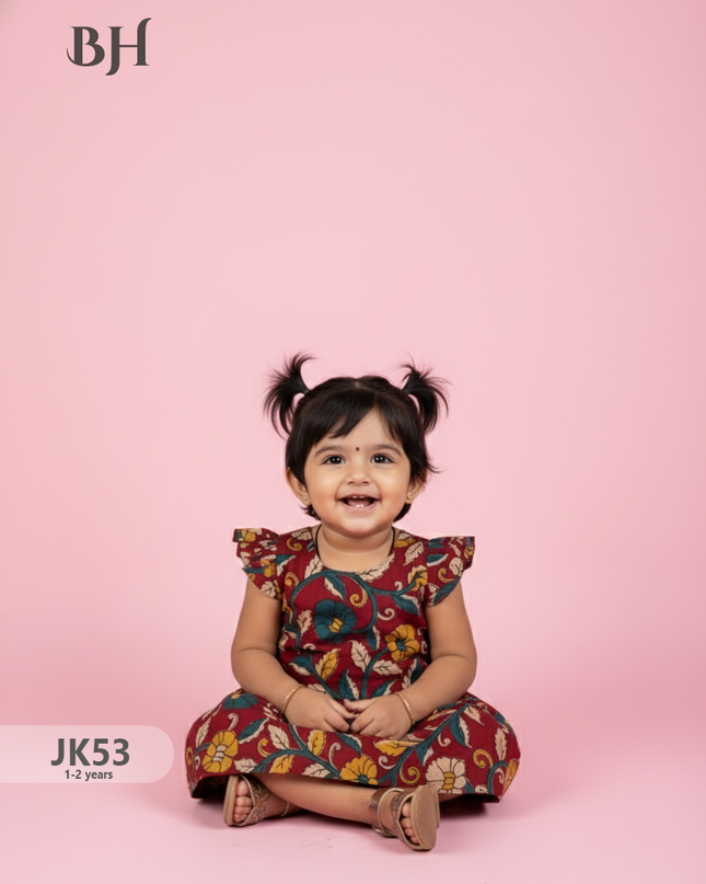 Red Cotton Printed Baby Frocks – Latest Kids Wear Collection | Bhavana Handlooms