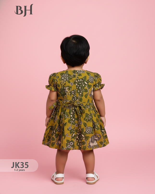 Yellow Cotton Printed Baby Frocks – Latest Kids Wear Collection | Bhavana Handlooms