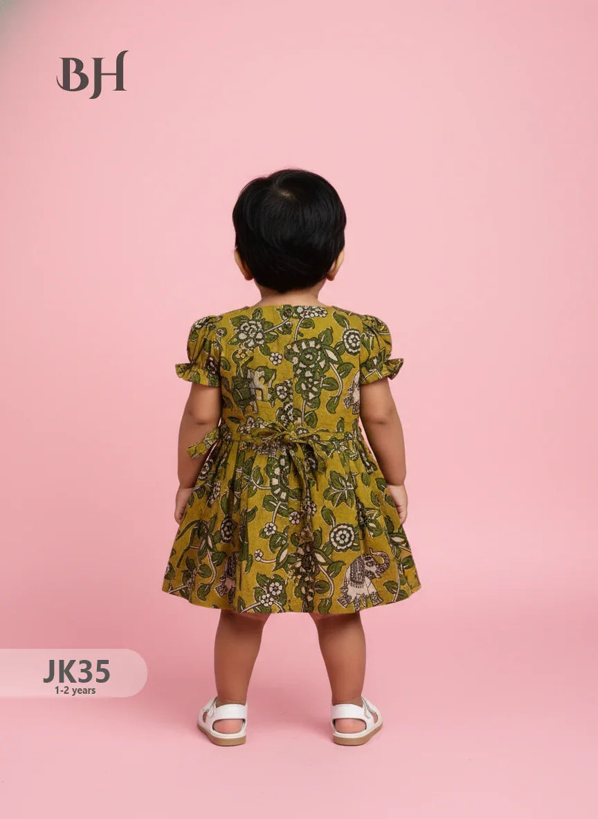 Yellow Cotton Printed Baby Frocks – Latest Kids Wear Collection | Bhavana Handlooms