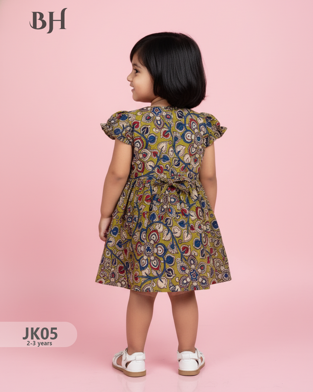 Sampangi Green Cotton Printed Baby Frocks – Latest Kids Wear Collection | Bhavana Handlooms