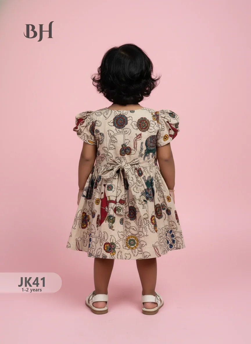 Half White Cotton Printed Baby Frocks – Latest Kids Wear Collection | Bhavana Handlooms