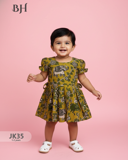 Yellow Cotton Printed Baby Frocks – Latest Kids Wear Collection | Bhavana Handlooms