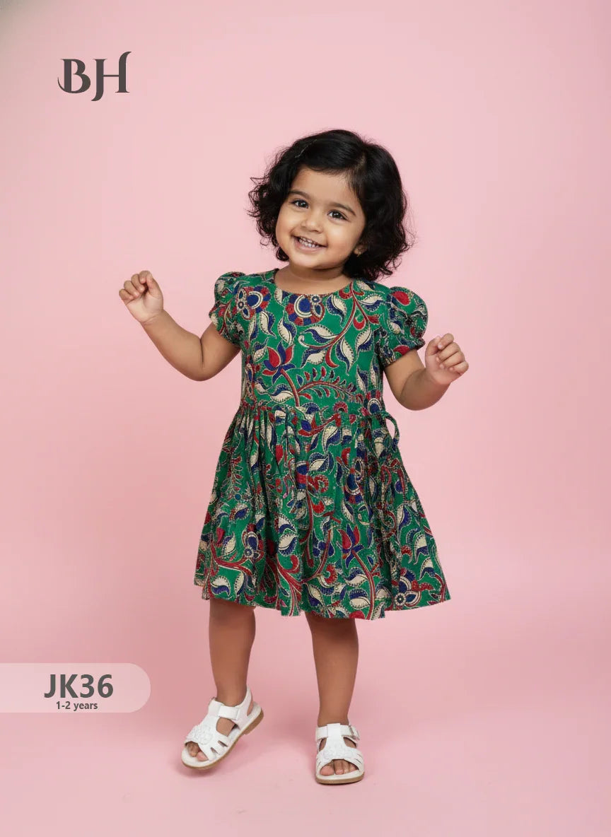 Sea Green Cotton Printed Baby Frocks – Latest Kids Wear Collection | Bhavana Handlooms