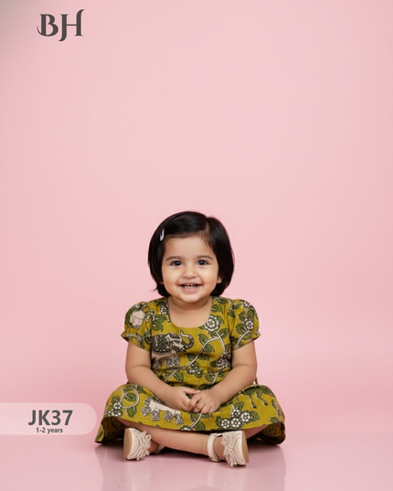 Yellow Cotton Printed Baby Frocks – Latest Kids Wear Collection | Bhavana Handlooms