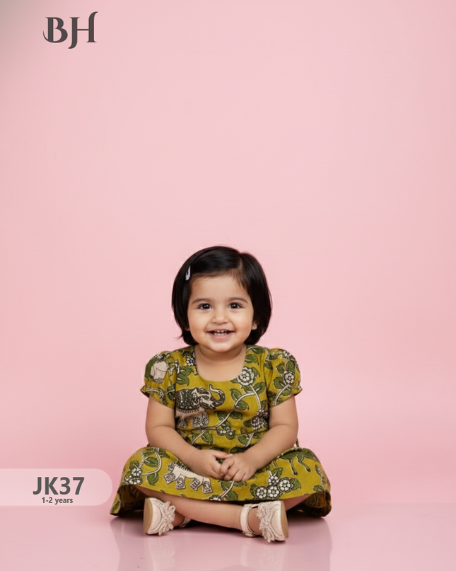 Yellow Cotton Printed Baby Frocks – Latest Kids Wear Collection | Bhavana Handlooms