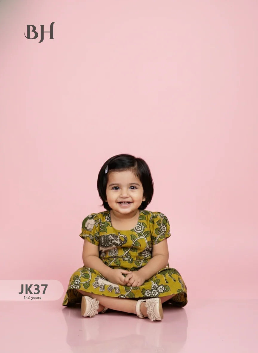 Yellow Cotton Printed Baby Frocks – Latest Kids Wear Collection | Bhavana Handlooms