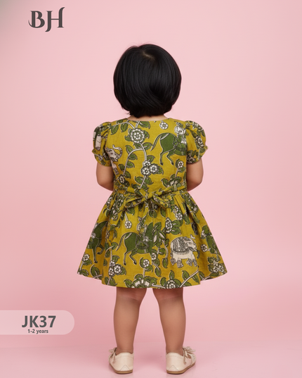 Yellow Cotton Printed Baby Frocks – Latest Kids Wear Collection | Bhavana Handlooms