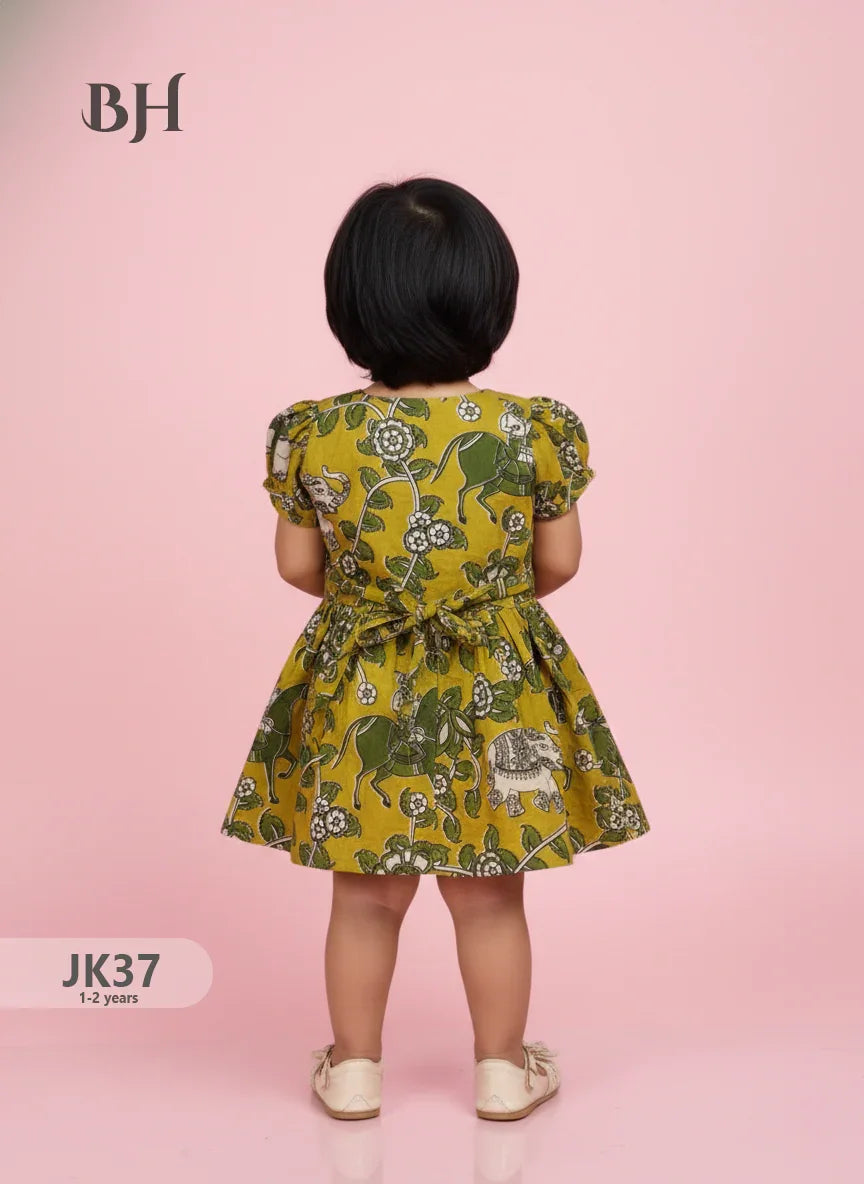 Yellow Cotton Printed Baby Frocks – Latest Kids Wear Collection | Bhavana Handlooms