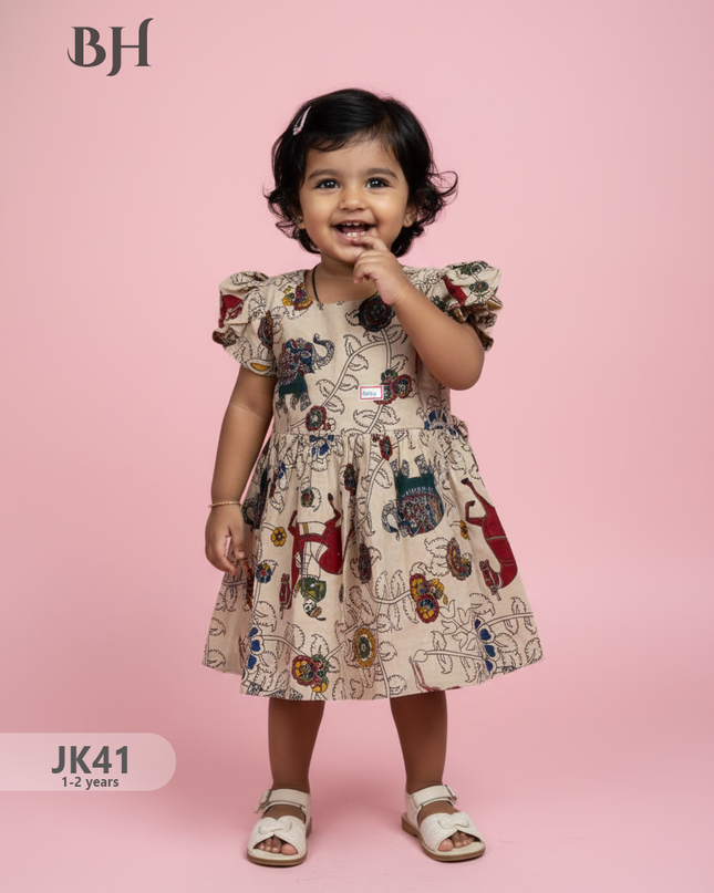 Half White Cotton Printed Baby Frocks – Latest Kids Wear Collection | Bhavana Handlooms