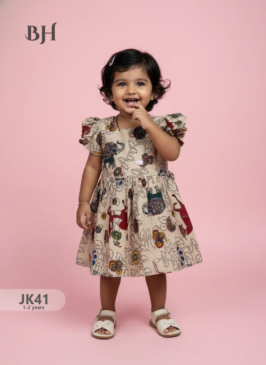 Half White Cotton Printed Baby Frocks – Latest Kids Wear Collection | Bhavana Handlooms