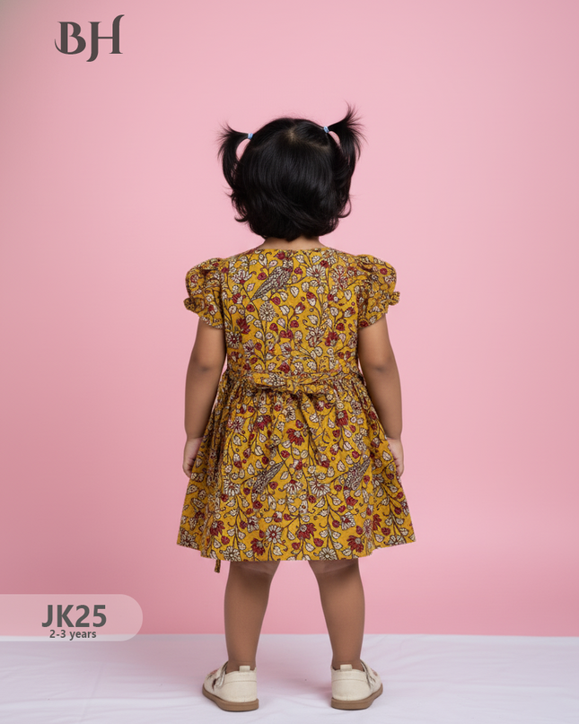 Yellow Cotton Printed Baby Frocks – Latest Kids Wear Collection | Bhavana Handlooms
