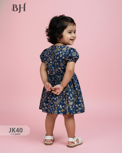Blue Cotton Printed Baby Frocks – Latest Kids Wear Collection | Bhavana Handlooms