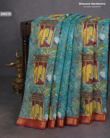 Pure 120 Count Cotton Kota Saree with Digital Print | Sea Blue Printed Saree