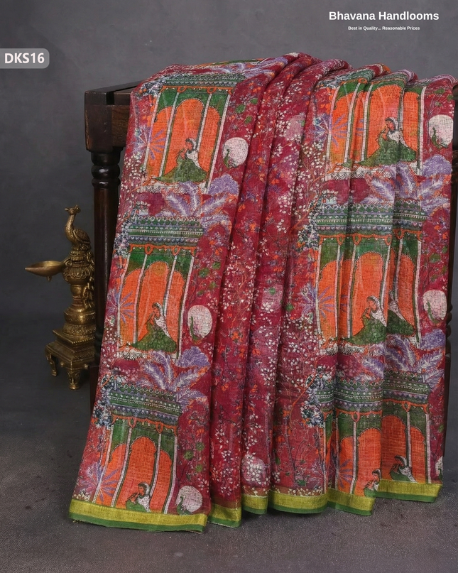 Pure 120 Count Cotton Kota Saree with Digital Print | Red Printed Saree