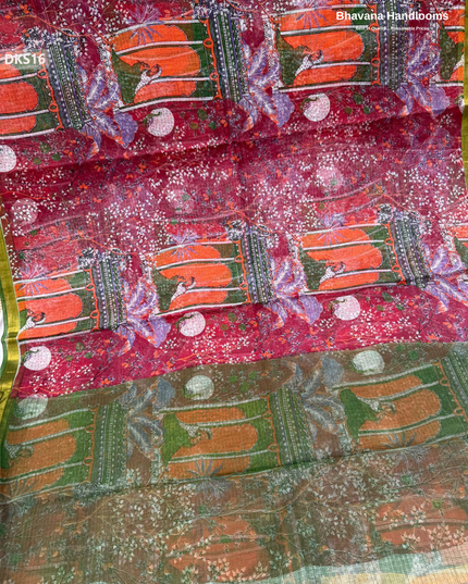 Pure 120 Count Cotton Kota Saree with Digital Print | Red Printed Saree